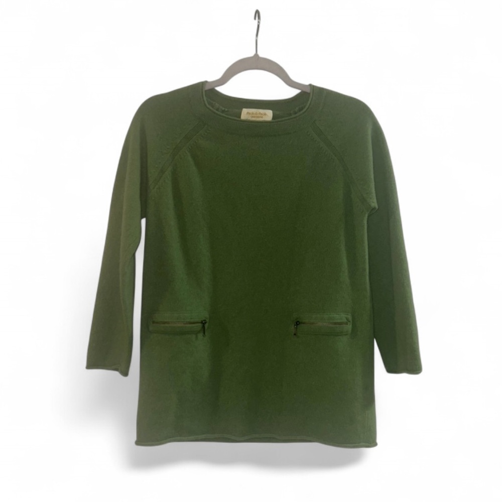 Peck & Peck Cashmere and Wool Green‎ Crew Neck Sweater Zip Pockets Size Large